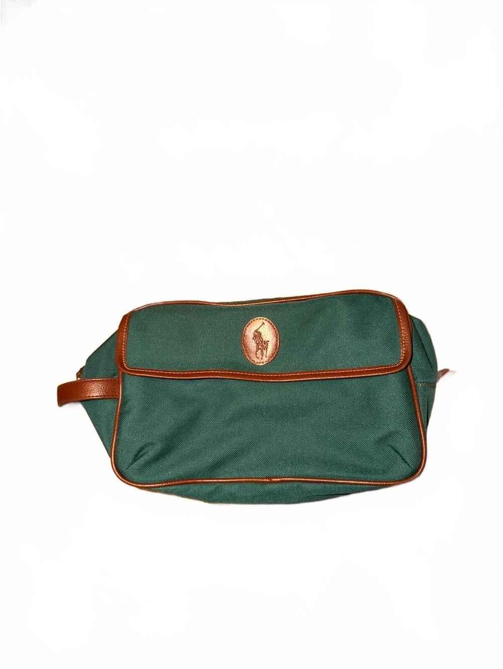 Polo Ralph Lauren Travel Kit Green Canvas Leather Toiletry Bag